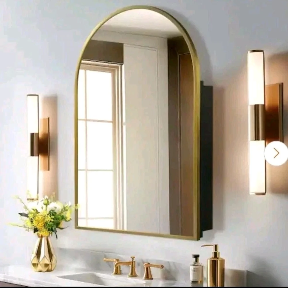 Dovelina 24 in. W x 36 in. H Arched Gold Medicine Cabinet with Mirror